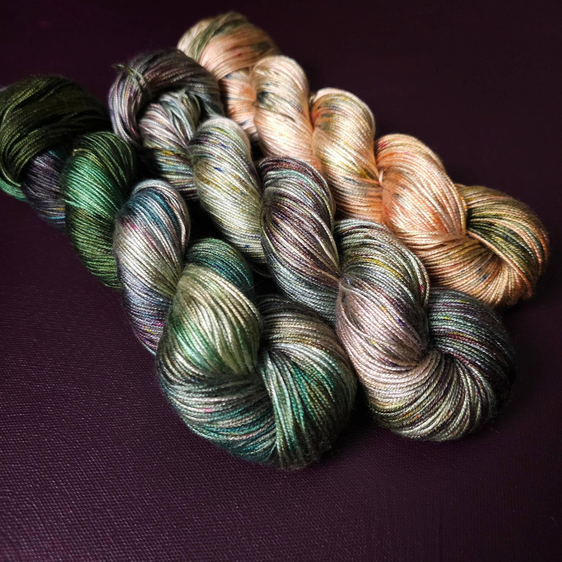 Lucky Dip Trio, Hand Dyed Vegan Yarn Set, One Of A Kind, Tencel DK Weight Yarn, Hand Painted Plant Based Crochet Thread, Knitting