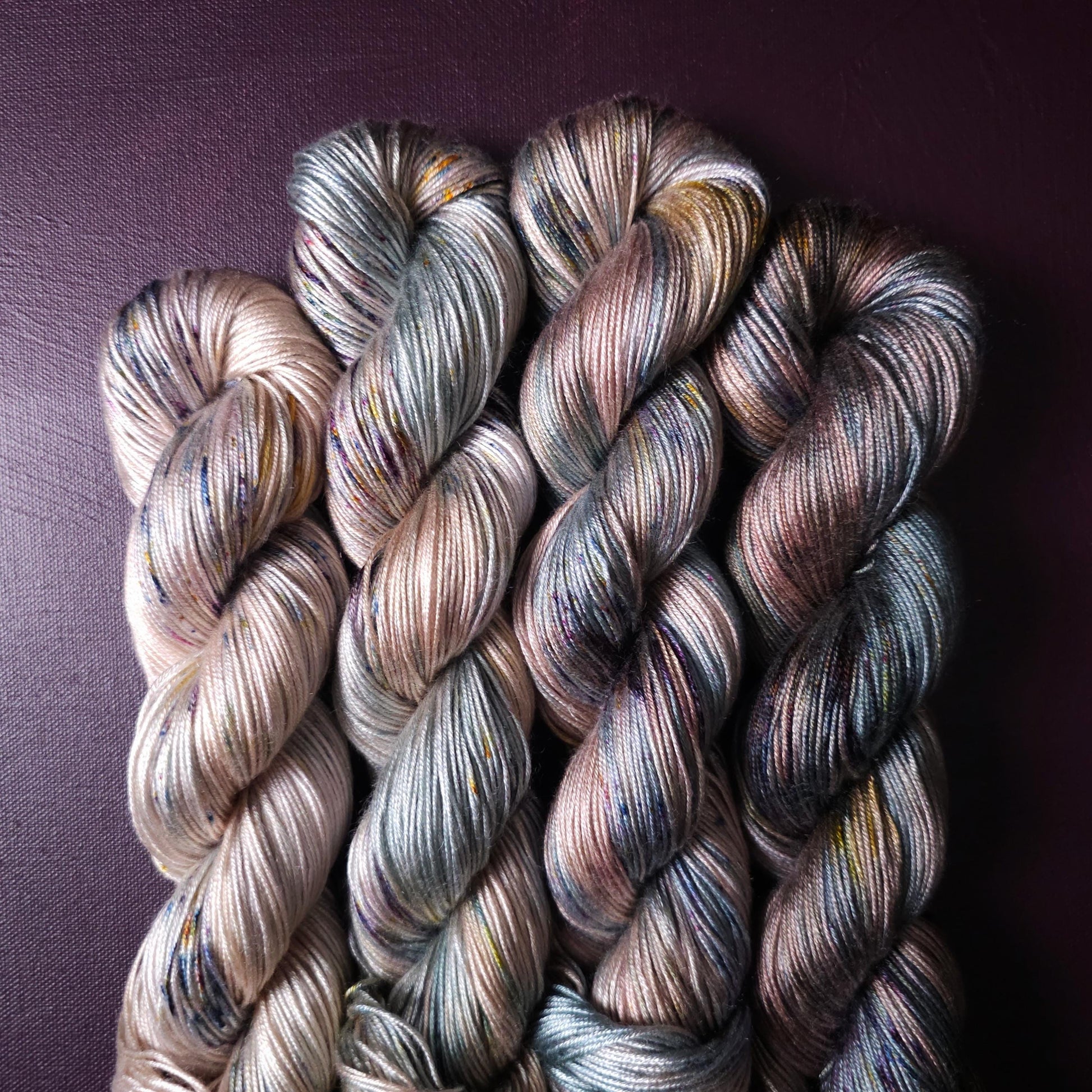 Smoke Dust, Hand Dyed Vegan Yarn, Fade Set, Fingering Weight Tencel DK, Hand Painted Thread, One of a kind