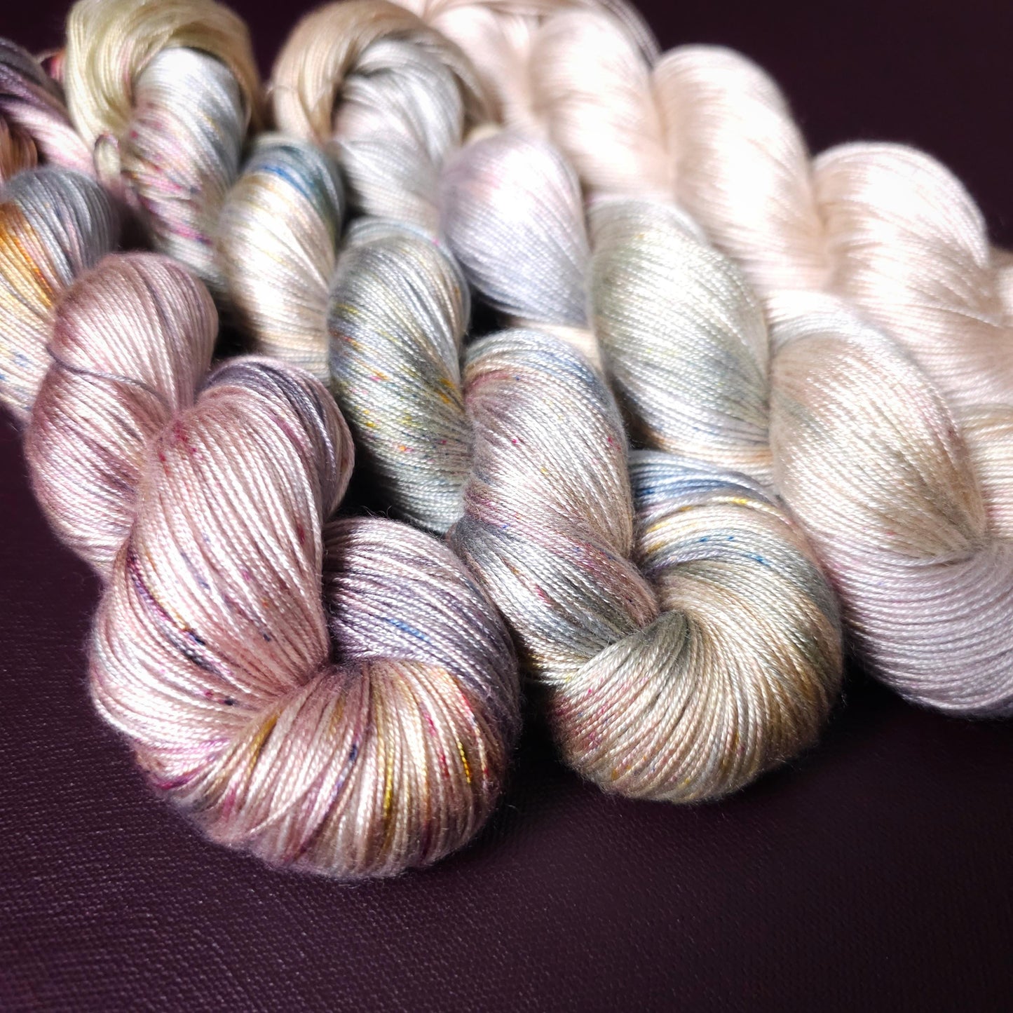 Peachy Clouds, Lucky Dip Hand Dyed Vegan Yarn Fade Set, One Of A Kind Knitting Yarn, Fingering Weight Tencel Yarn,