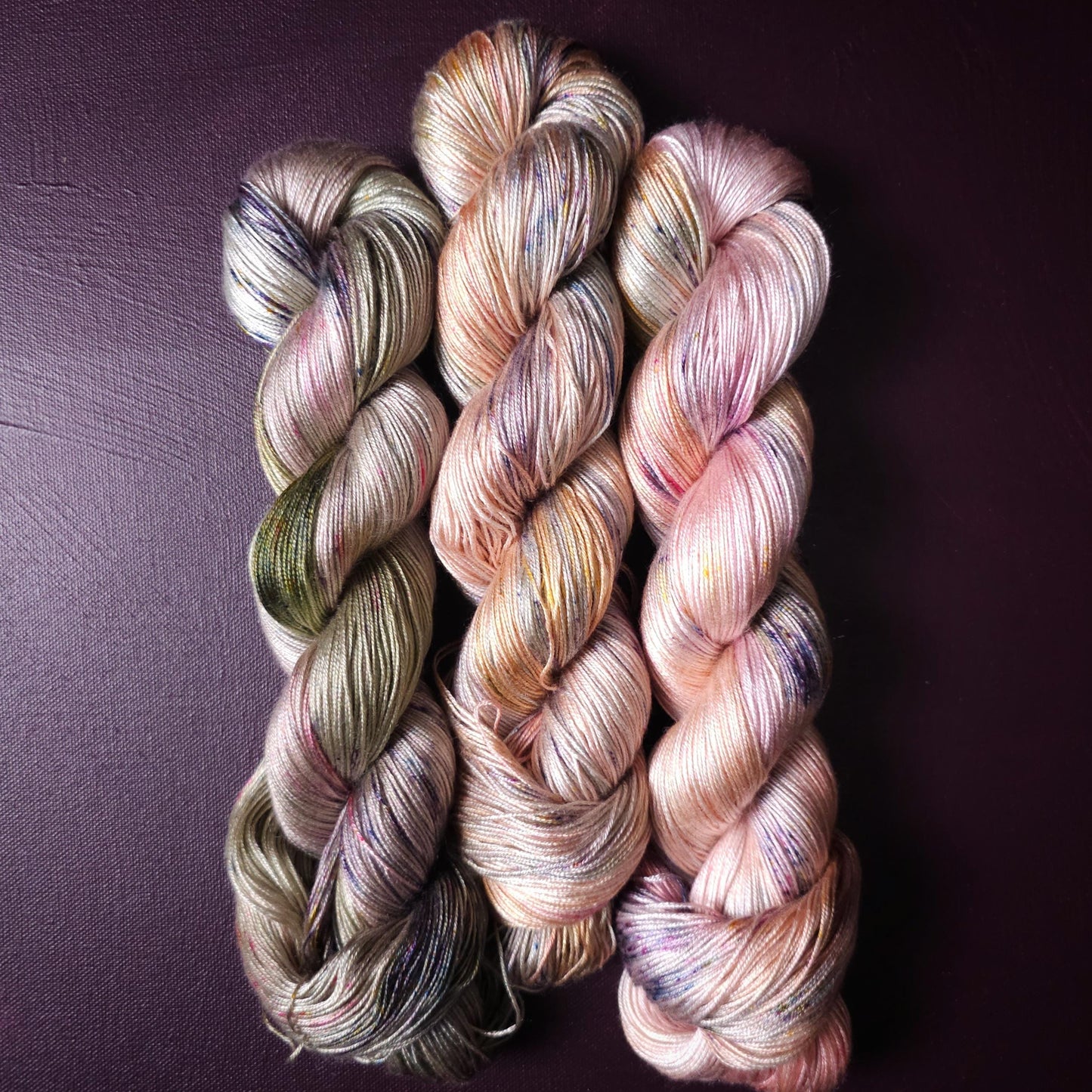 Lucky Dip Trio, Hand Dyed Vegan Yarn Set, One Of A Kind, Tencel Fingering Weight Yarn, Hand Painted Plant Based Crochet Thread