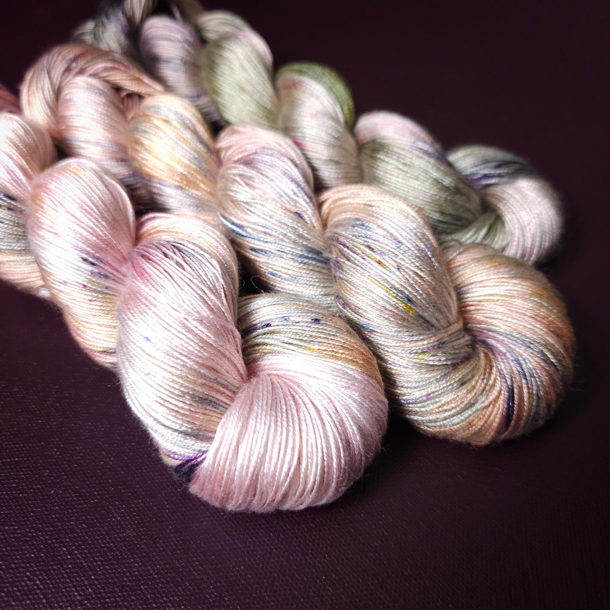 Lucky Dip Trio, Hand Dyed Vegan Yarn Set, One Of A Kind, Tencel Fingering Weight Yarn, Hand Painted Plant Based Crochet Thread