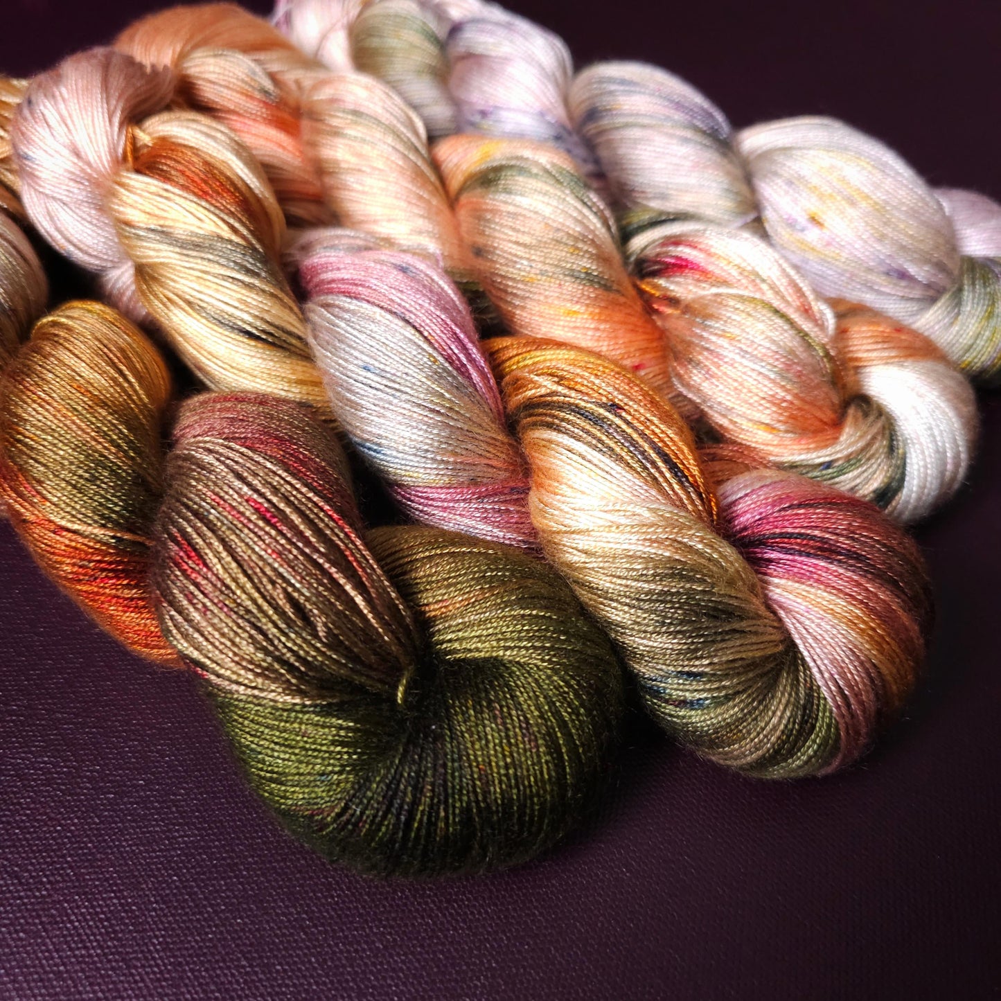 Peachy Autumn, Lucky Dip Hand Dyed Vegan Yarn Fade Set, One Of A Kind Knitting Yarn, Fingering Weight Tencel Yarn,