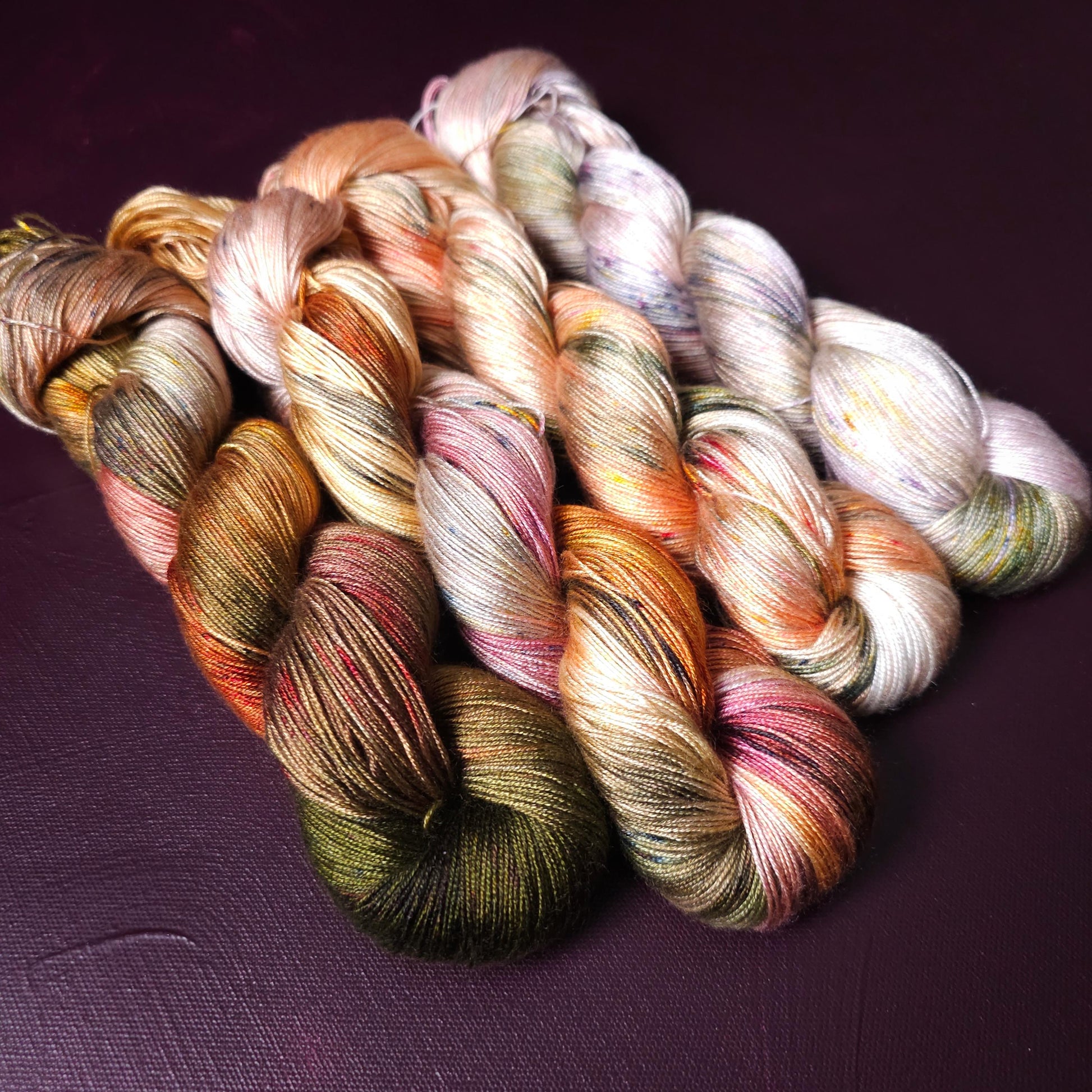 Peachy Autumn, Lucky Dip Hand Dyed Vegan Yarn Fade Set, One Of A Kind Knitting Yarn, Fingering Weight Tencel Yarn,