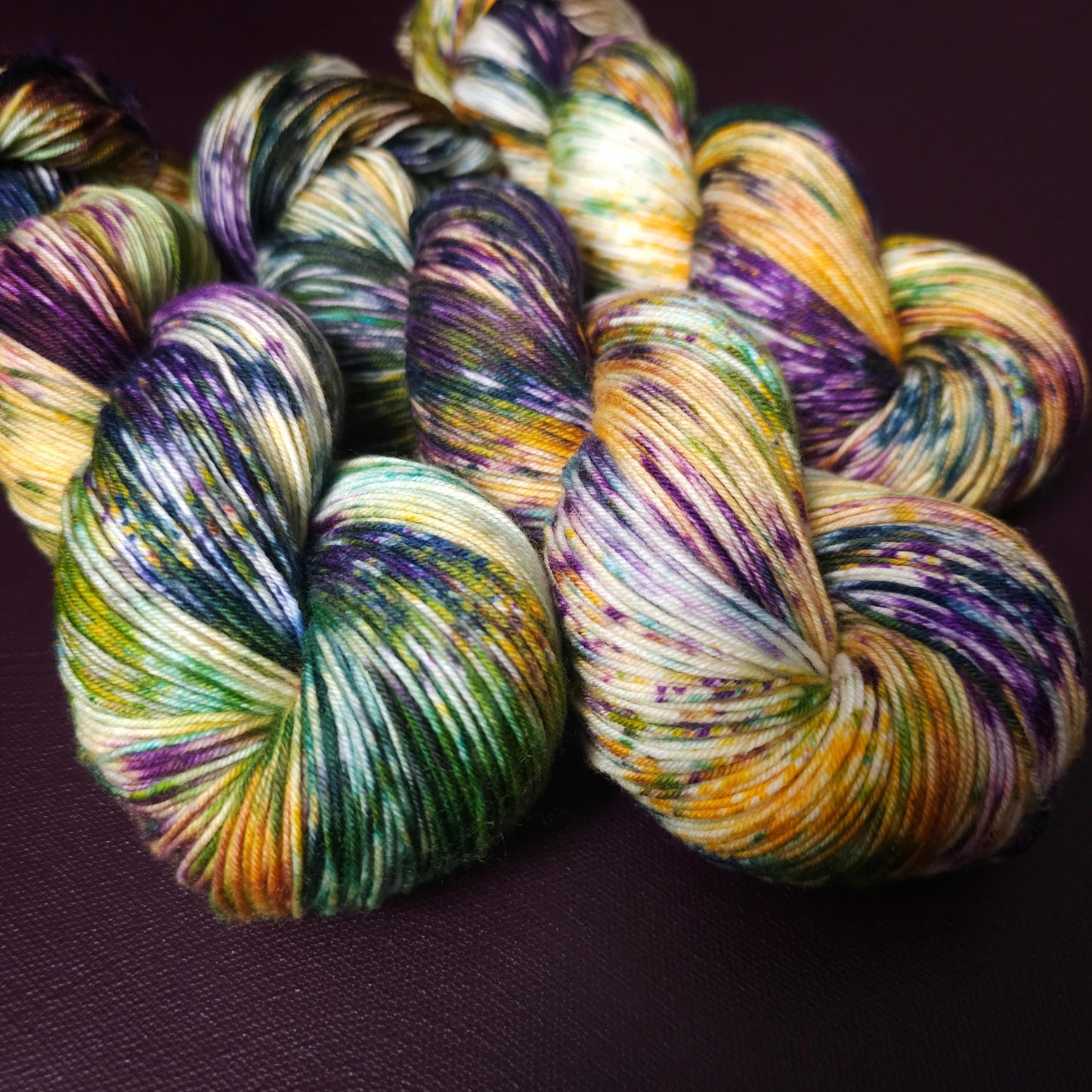 Flower Splash, hand dyed gradient yarn, gifts for knitters, happy sock yarn, yellow purple colorful knitting supplies, speckled crochet yarn