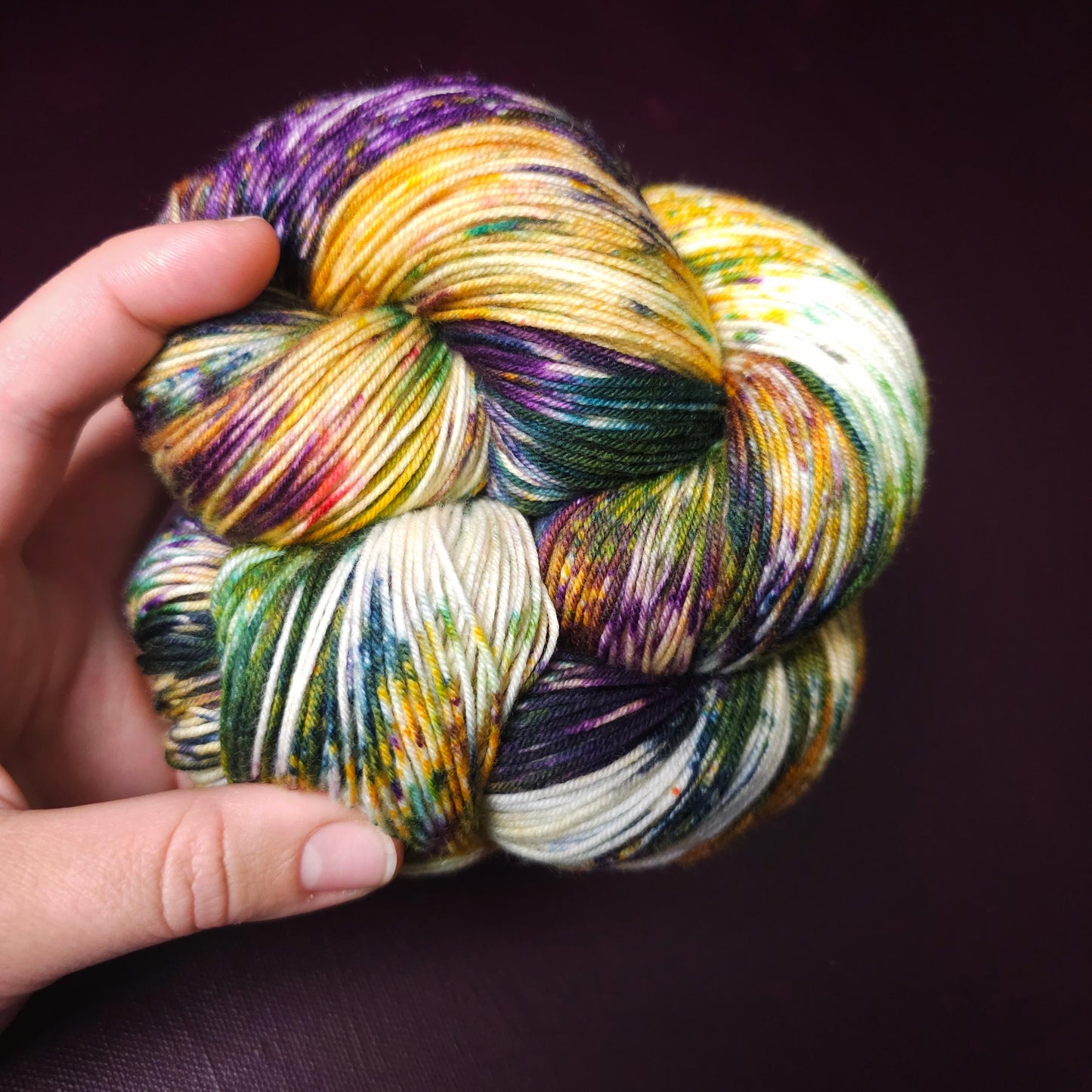 Flower Splash, hand dyed gradient yarn, gifts for knitters, happy sock yarn, yellow purple colorful knitting supplies, speckled crochet yarn