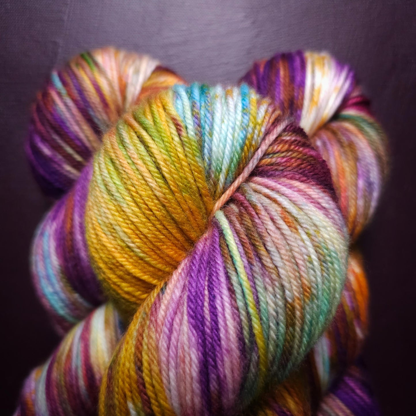 Lemon Rainbow, Hand Dyed Merino Sock Yarn, Mohair Silk, Gift For Knitter, Gold Superwash Crochet Yarn, Indie Dyed Knitting Supplies