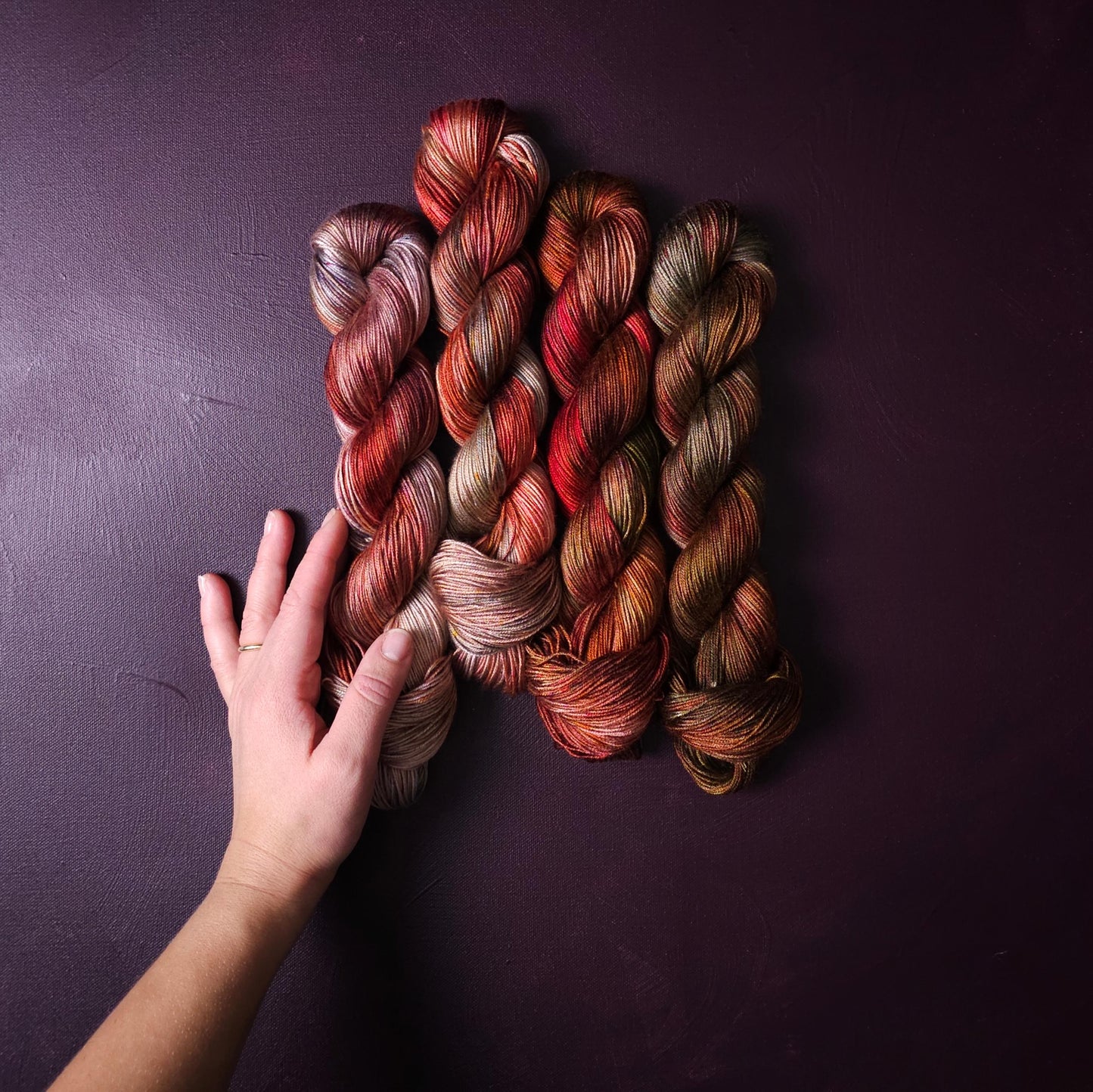 Autumn Fire, Hand Dyed Vegan Yarn, Fade Set, Fingering Weight Tencel DK, Hand Painted Thread, One of a kind