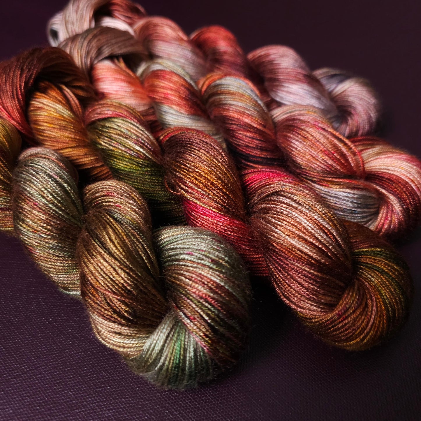 Autumn Fire, Hand Dyed Vegan Yarn, Fade Set, Fingering Weight Tencel DK, Hand Painted Thread, One of a kind