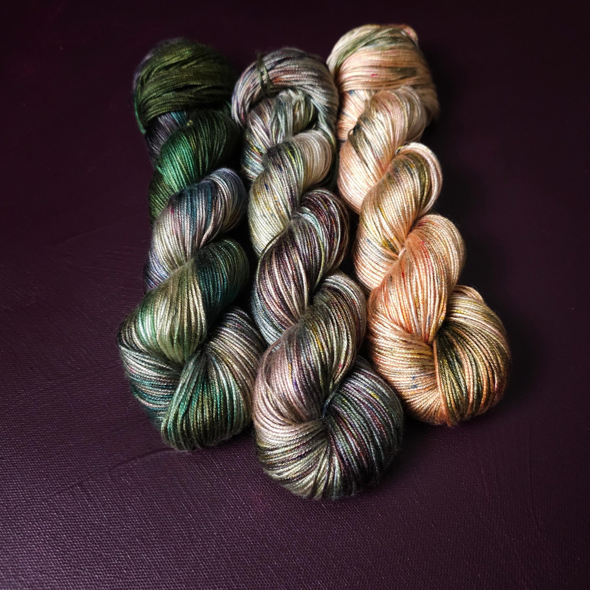 Lucky Dip Trio, Hand Dyed Vegan Yarn Set, One Of A Kind, Tencel DK Weight Yarn, Hand Painted Plant Based Crochet Thread, Knitting