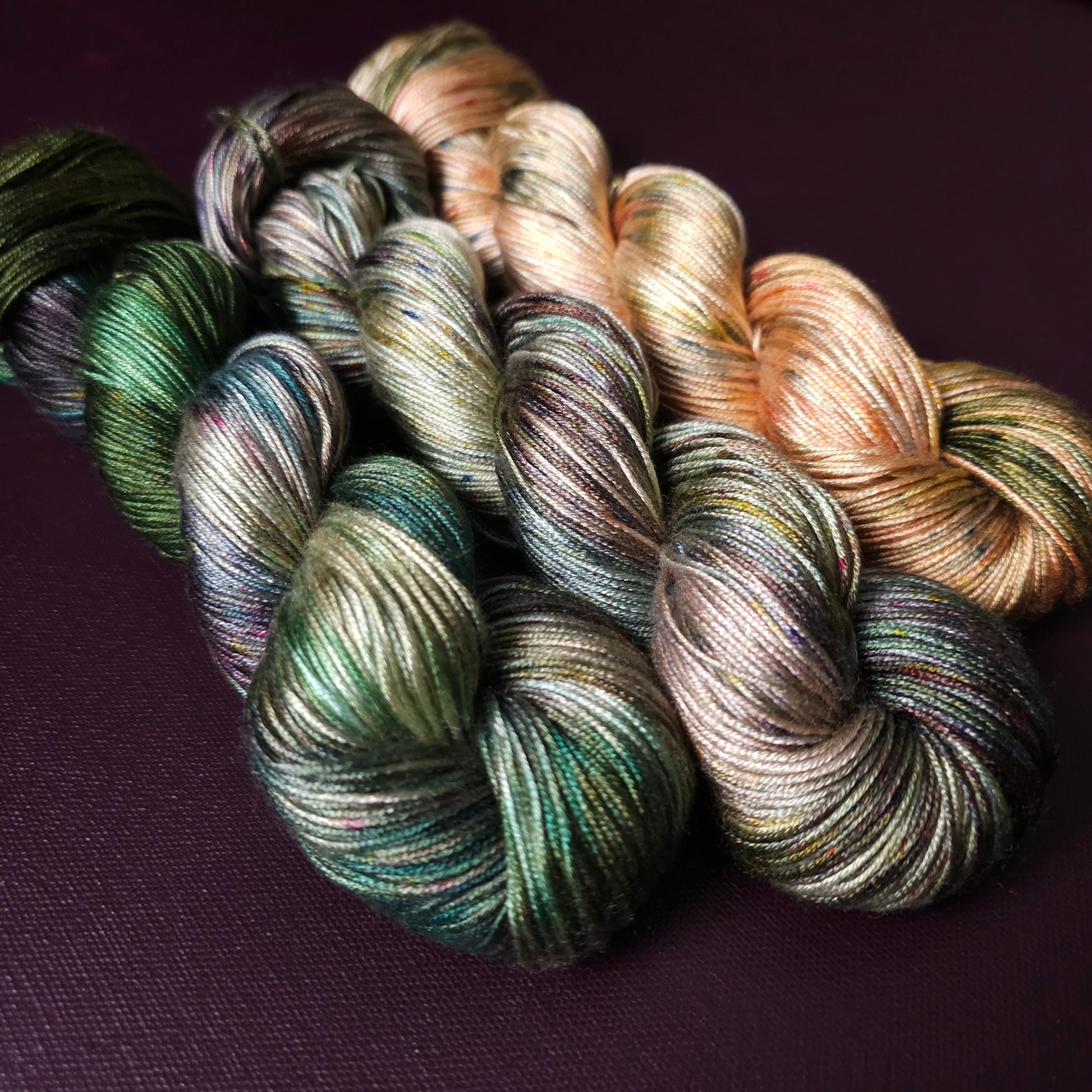 Lucky Dip Trio, Hand Dyed Vegan Yarn Set, One Of A Kind, Tencel DK Weight Yarn, Hand Painted Plant Based Crochet Thread, Knitting