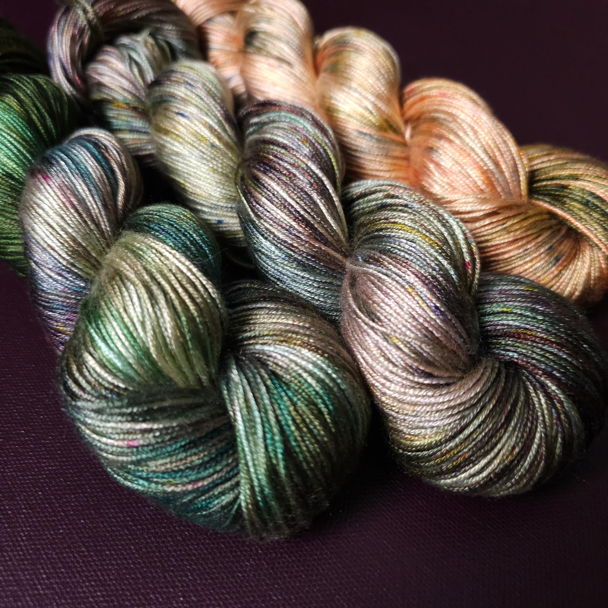 Lucky Dip Trio, Hand Dyed Vegan Yarn Set, One Of A Kind, Tencel DK Weight Yarn, Hand Painted Plant Based Crochet Thread, Knitting