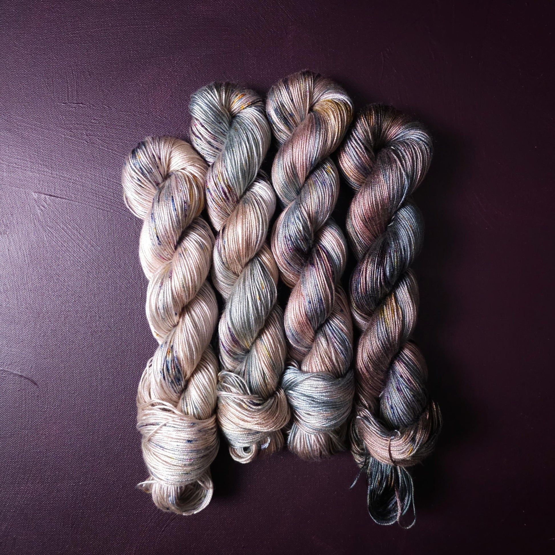 Smoke Dust, Hand Dyed Vegan Yarn, Fade Set, Fingering Weight Tencel DK, Hand Painted Thread, One of a kind