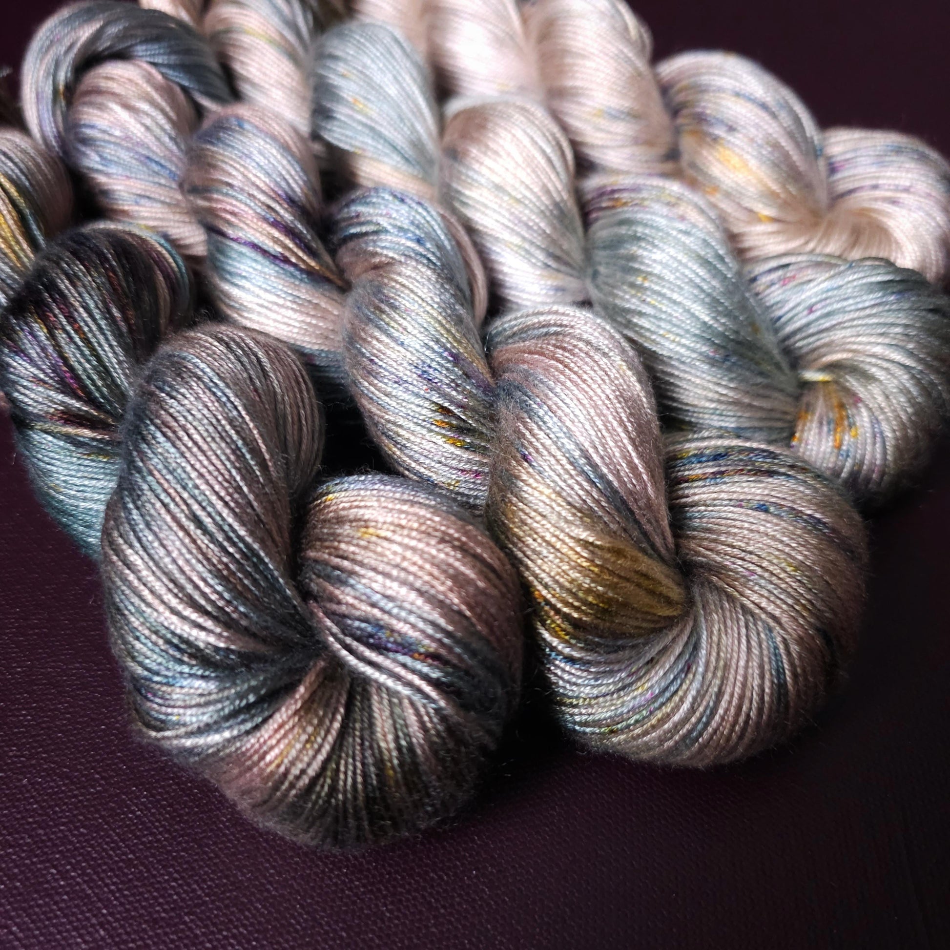 Smoke Dust, Hand Dyed Vegan Yarn, Fade Set, Fingering Weight Tencel DK, Hand Painted Thread, One of a kind