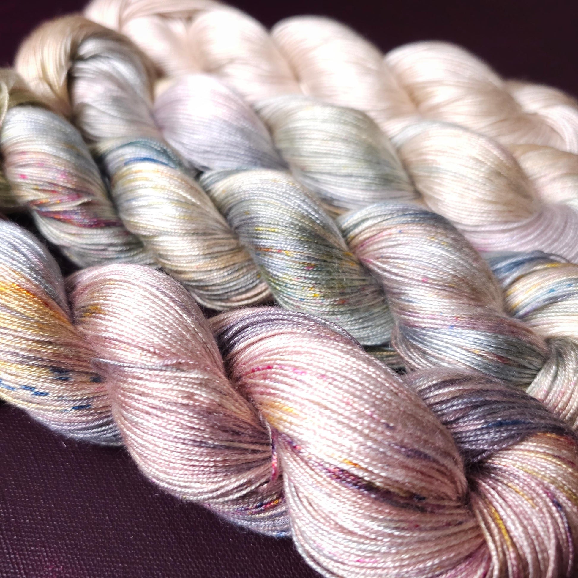 Peachy Clouds, Lucky Dip Hand Dyed Vegan Yarn Fade Set, One Of A Kind Knitting Yarn, Fingering Weight Tencel Yarn,