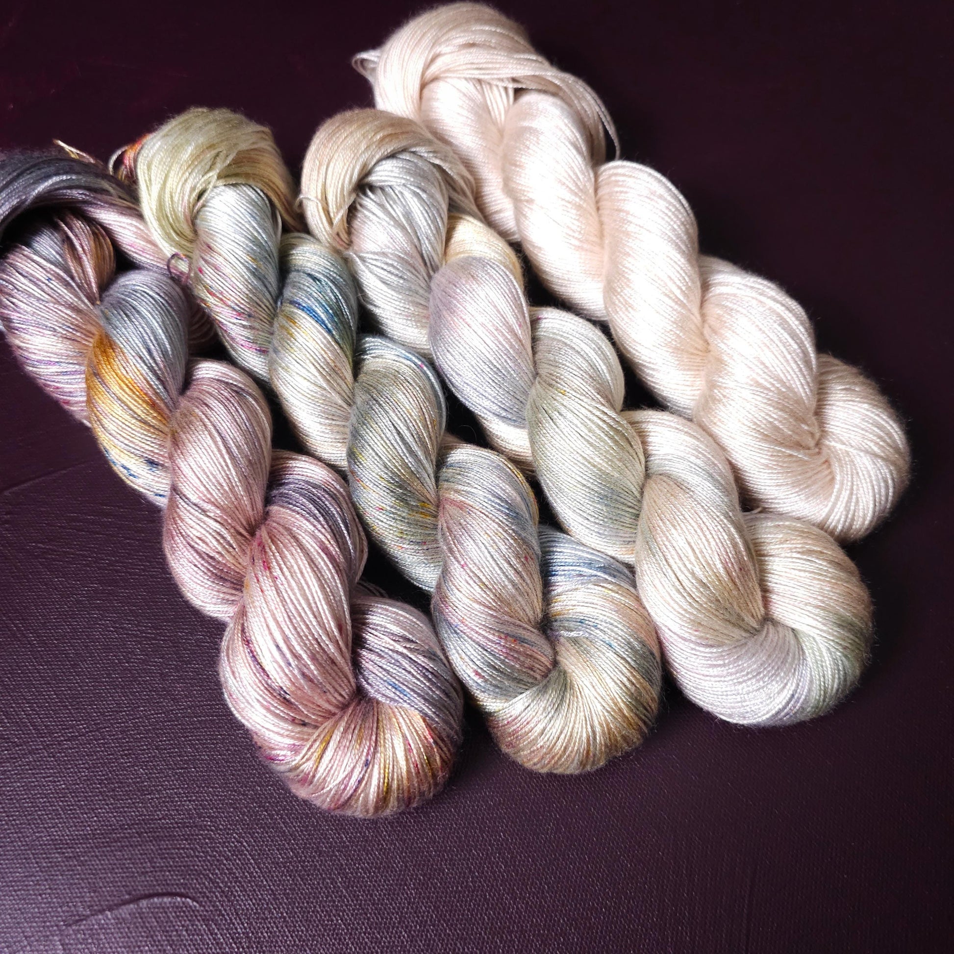 Peachy Clouds, Lucky Dip Hand Dyed Vegan Yarn Fade Set, One Of A Kind Knitting Yarn, Fingering Weight Tencel Yarn,