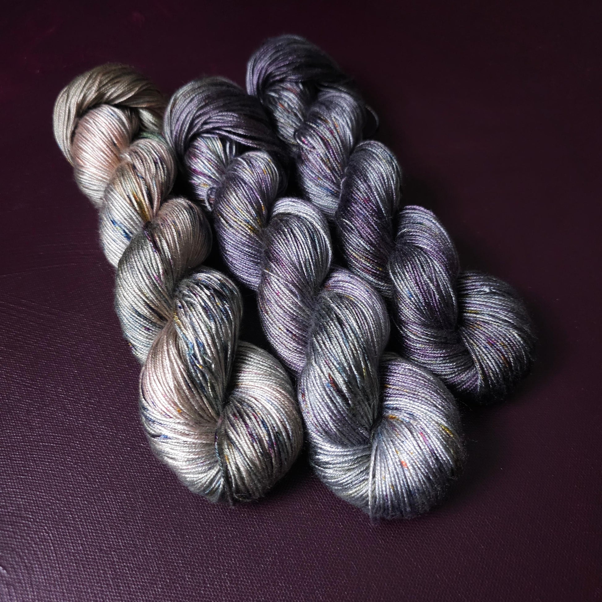 Lucky Dip Trio, Hand Dyed Vegan Yarn Set, One Of A Kind, Tencel DK Weight Yarn, Hand Painted Plant Based Crochet Thread