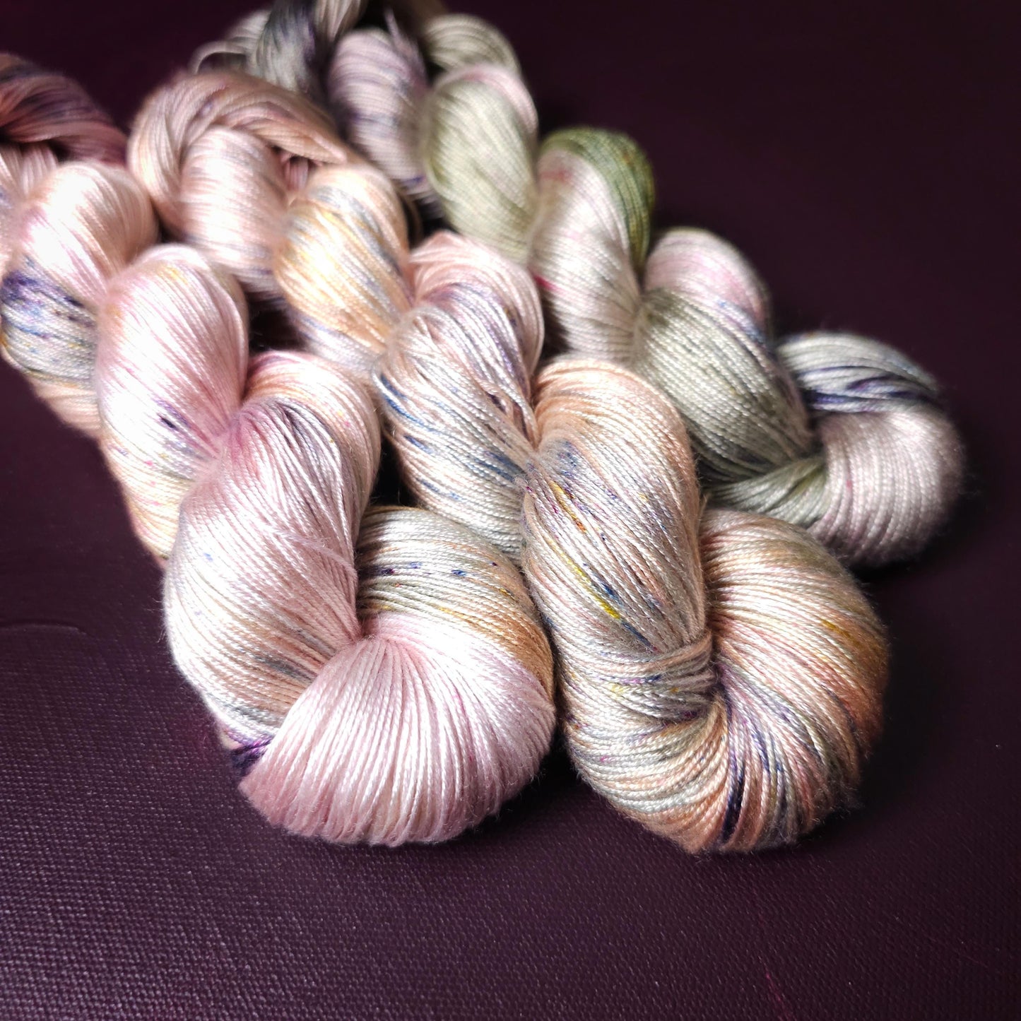 Lucky Dip Trio, Hand Dyed Vegan Yarn Set, One Of A Kind, Tencel Fingering Weight Yarn, Hand Painted Plant Based Crochet Thread