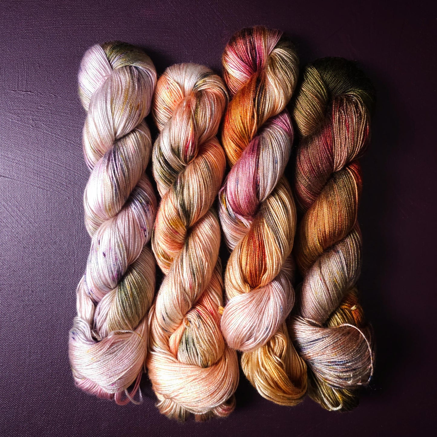 Peachy Autumn, Lucky Dip Hand Dyed Vegan Yarn Fade Set, One Of A Kind Knitting Yarn, Fingering Weight Tencel Yarn,