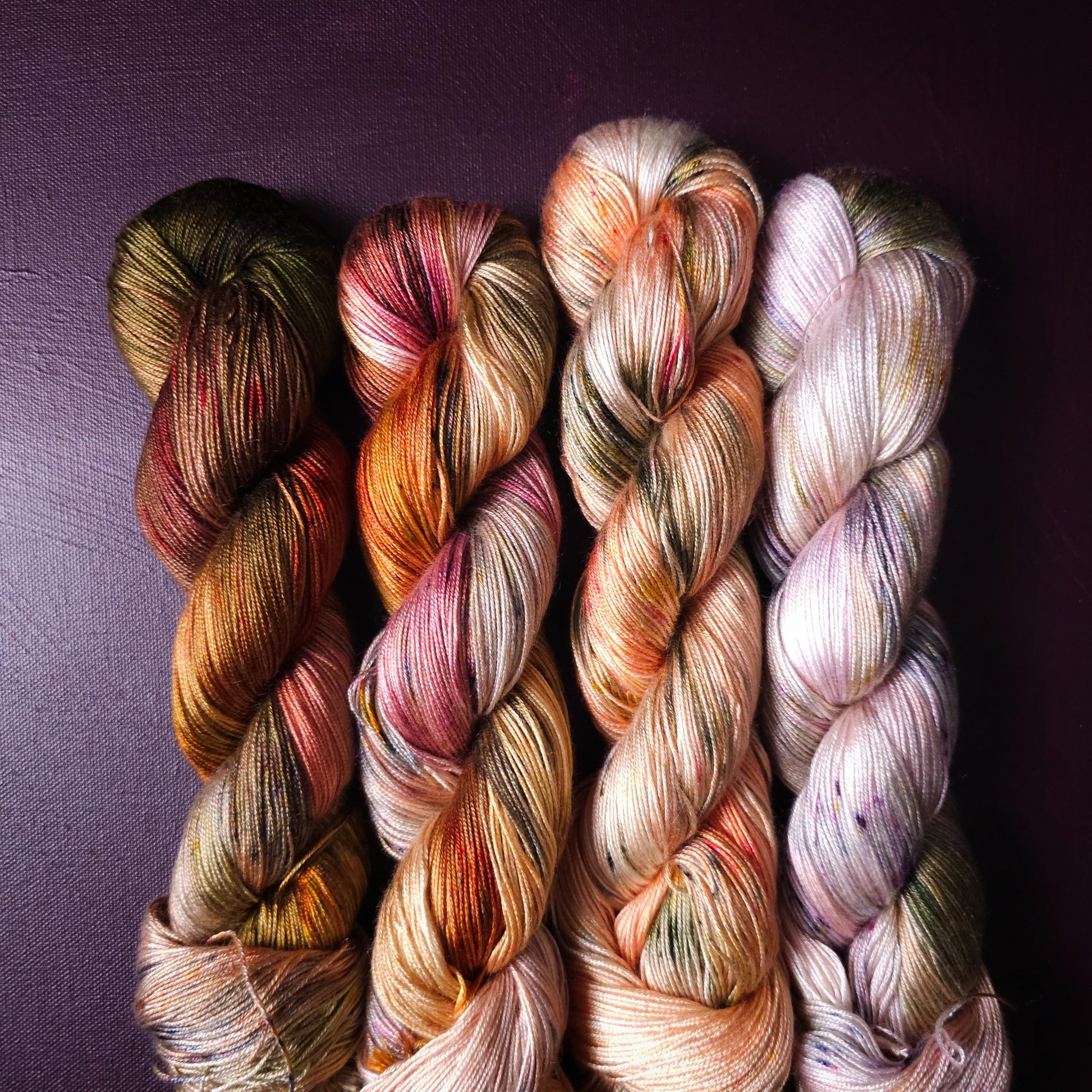 Peachy Autumn, Lucky Dip Hand Dyed Vegan Yarn Fade Set, One Of A Kind Knitting Yarn, Fingering Weight Tencel Yarn,