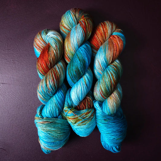 Hand dyed vegan yarn, Shipwreck, fingering / DK weight tencel OR bamboo OR Mercerized cotton yarn, hand painted knitting and crochet thread