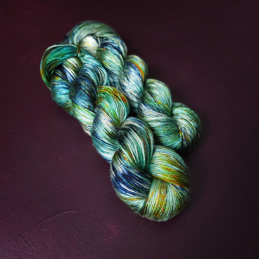 Quiet Pond, Hand dyed vegan yarn, gradient yarn, fingering / DK weight knitting yarn, tencel OR bamboo yarn, shiny crochet thread,