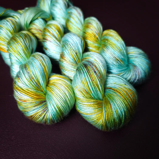 Mint Breeze Popsicle, Hand dyed vegan yarn, fingering / DK weight tencel, bamboo, mercerized cotton thread, hand painted knitting or crochet
