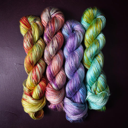Hand Dyed Vegan Yarn, Fade Set, Rainbow Popsicle Fade, Tencel / Bamboo Yarn, Mercerized Cotton, Hand Painted Fingering/DK Weight Thread