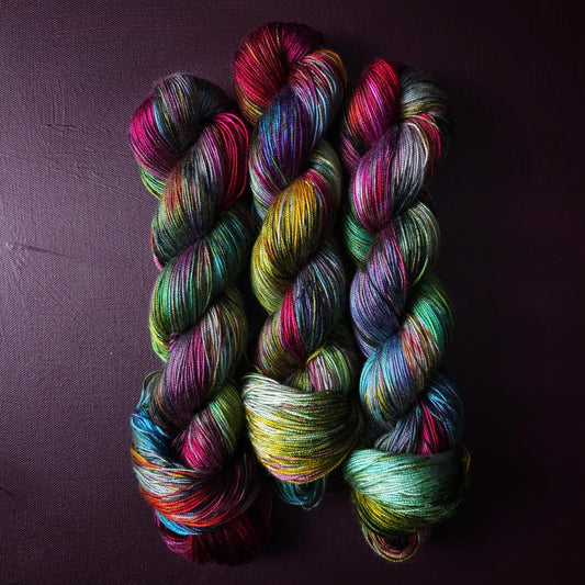 Hand dyed vegan yarn ~ Tropical Splash, fingering / DK weight tencel OR bamboo yarn, hand painted crochet, knitting, weaving thread,