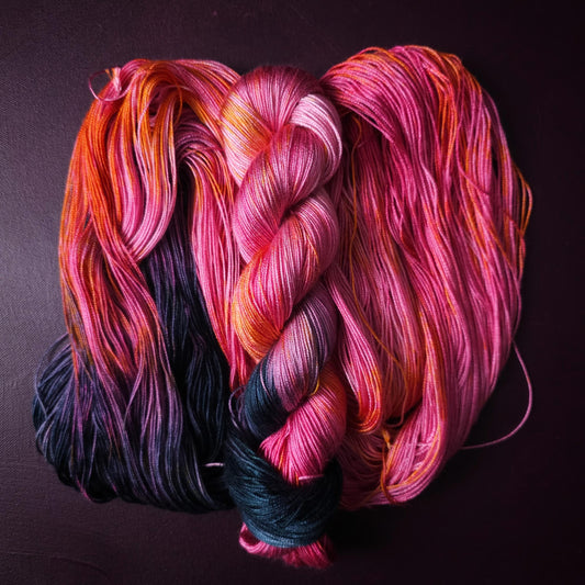Hand dyed vegan yarn, Liquorice Allsorts, fingering / DK weight tencel, bamboo, mercerized cotton yarn, hand painted knitting, crochet,