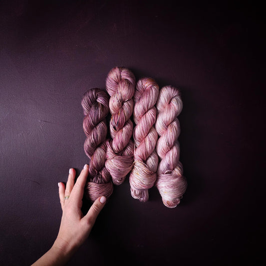 CherryRomance, Hand Dyed Vegan Yarn, Fade Set, Fingering Weight Tencel DK, Hand Painted Thread, One of a kind