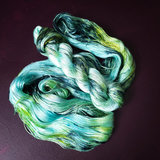 Hand dyed vegan yarn ~ Snow Mermaid ~ fingering or DK weight tencel or bamboo yarn, hand painted mercerized cotton thread, weaving yarn