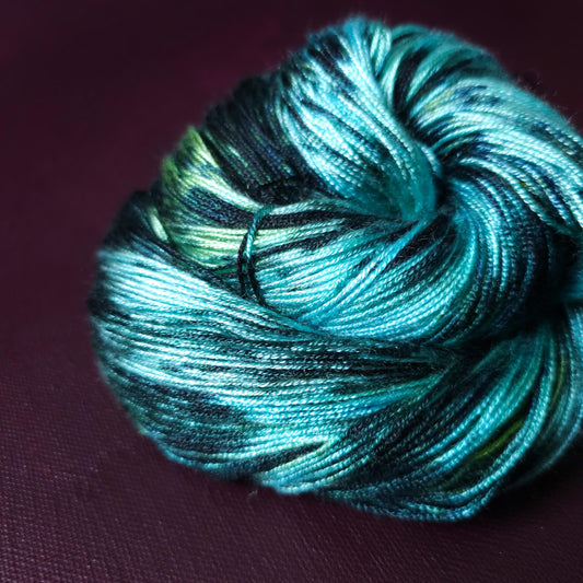 Hand dyed vegan yarn ~ Iceberg ~ fingering or DK weight tencel or bamboo yarn, hand painted mercerized cotton thread, weaving yarn