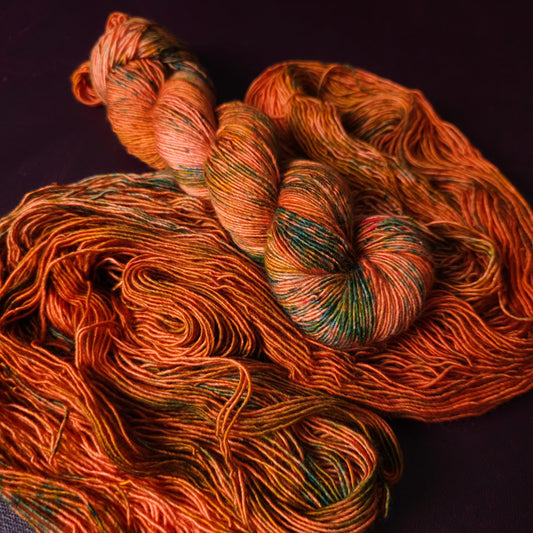 Coral Wonders, hand dyed gradient wool yarn, gifts for knitters, gold lurex sock yarn, colorful knitting supplies, merino crochet yarn