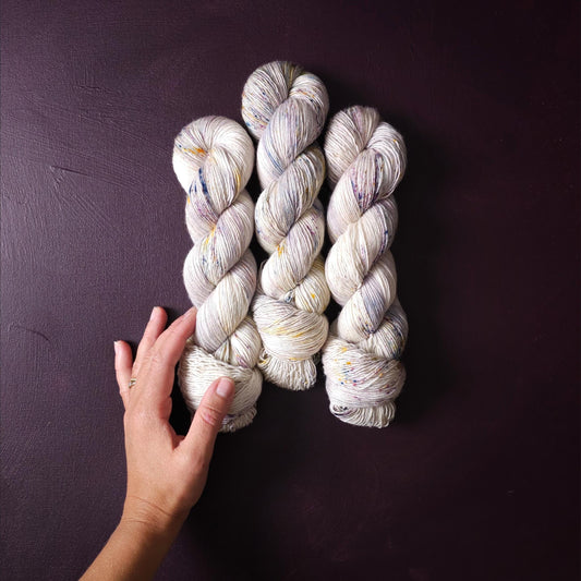 Icy Rocks, hand dyed merino singles yarn, gifts for knitters, gold lurex sock yarn, colorful knitting supplies, merino crochet yarn