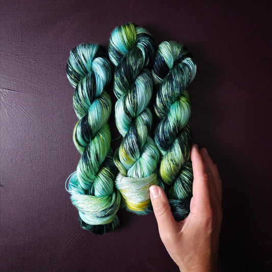 Hand dyed vegan yarn ~ Frosty ~ fingering or DK weight tencel or bamboo yarn, hand painted mercerized cotton thread, weaving yarn