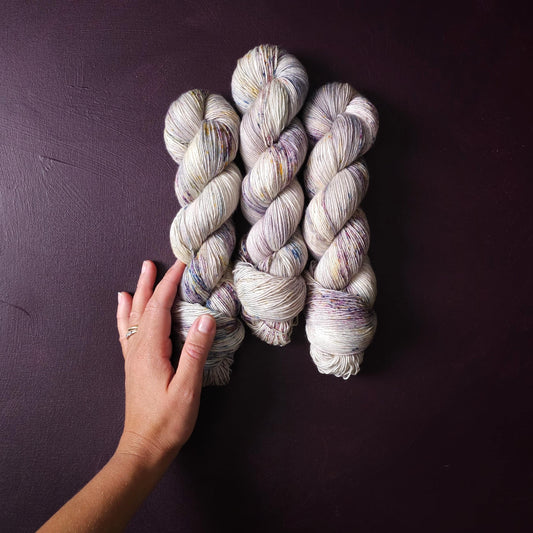 Desert Stone, hand dyed merino singles yarn, gifts for knitters, gold lurex sock yarn, colorful knitting supplies, merino crochet yarn