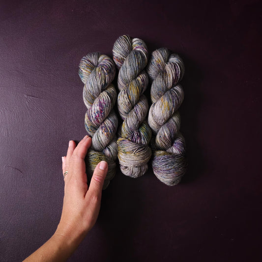 Stone Of Wisdome, hand dyed merino singles yarn, gifts for knitters, gold lurex sock yarn, colorful knitting supplies, merino crochet yarn