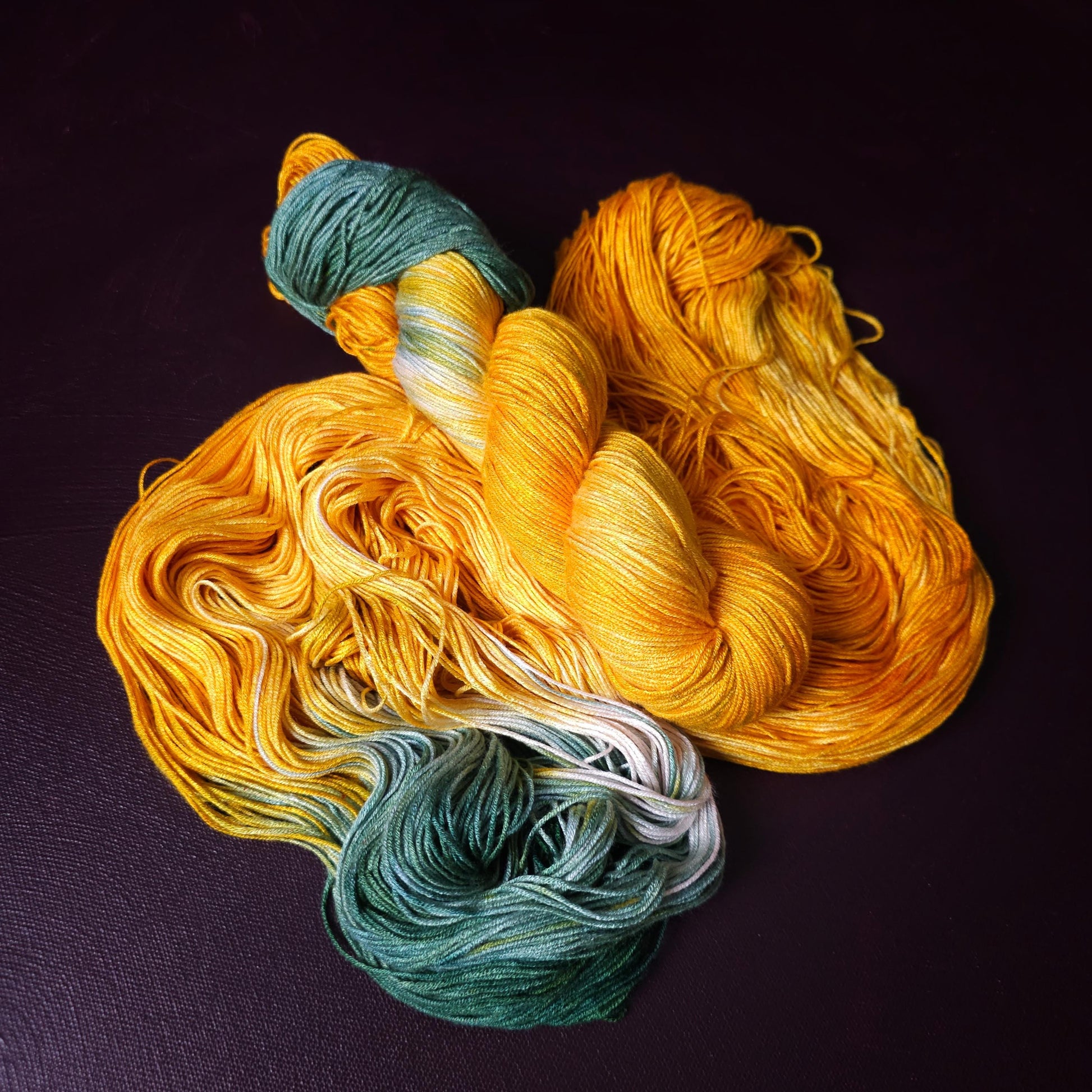 Hand dyed vegan yarn ~ Golden Sunflower ~ fingering / DK weight tencel thread, mercerized cotton weaving yarn, bamboo yarn, hand painted