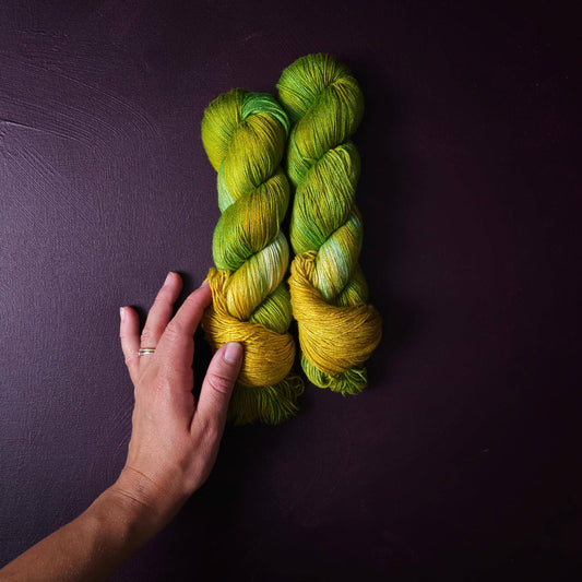 Hand dyed vegan yarn ~ Juicy Apples ~ fingering, DK weight tencel thread, mercerized cotton weaving yarn, bamboo yarn, hand painted