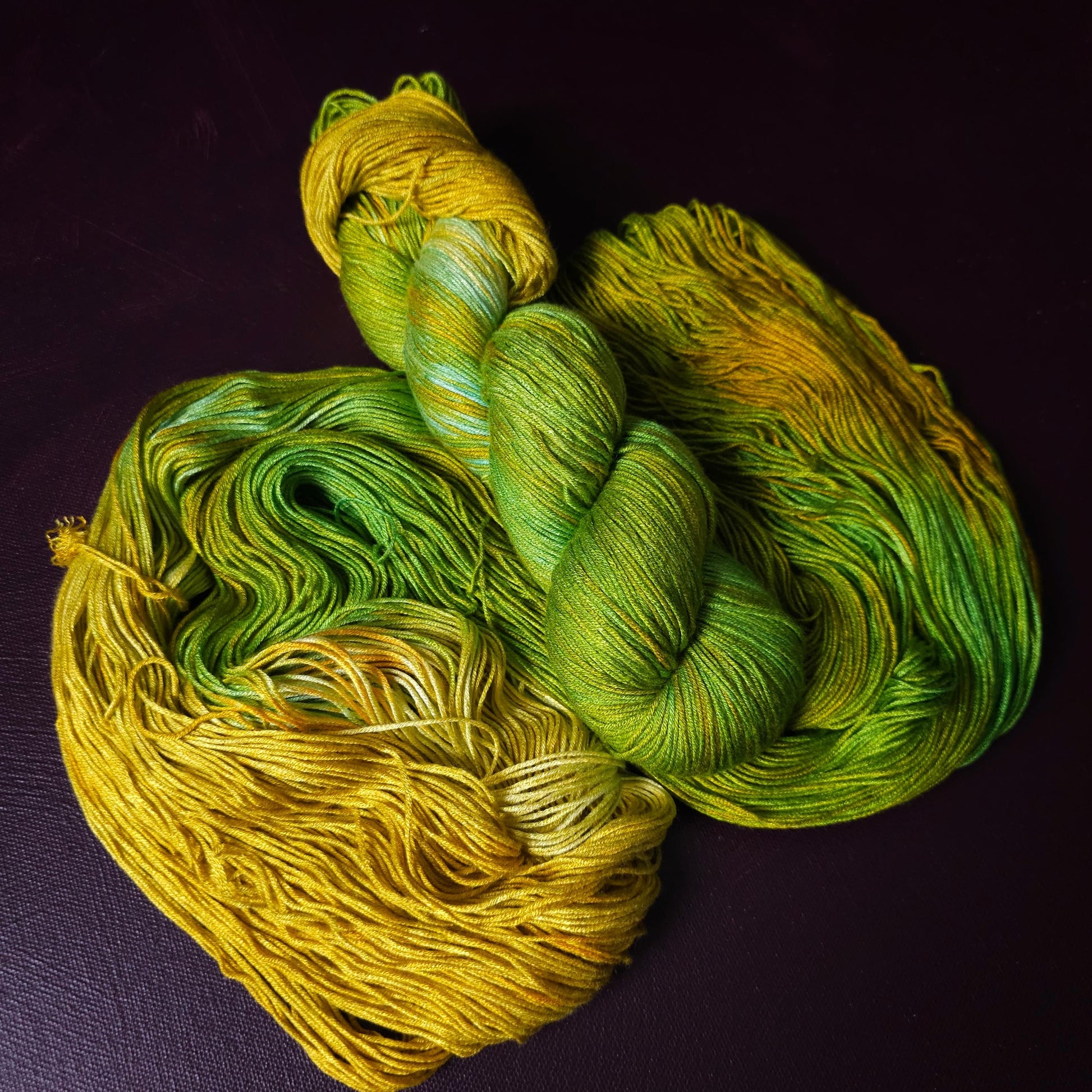 Hand dyed vegan yarn ~ Juicy Apples ~ fingering, DK weight tencel thread, mercerized cotton weaving yarn, bamboo yarn, hand painted