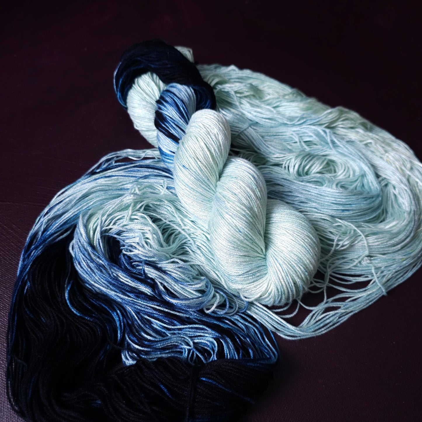 Hand dyed vegan yarn ~ Blue Star ~ fingering, DK weight tencel thread, mercerized cotton weaving yarn, bamboo yarn, assigned pooling