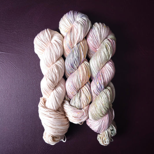 Lucky Dip Trio, Hand Dyed Vegan Yarn Set, One Of A Kind, Bamboo DK Weight Yarn, Hand Painted Plant Based Crochet Thread, Knitting