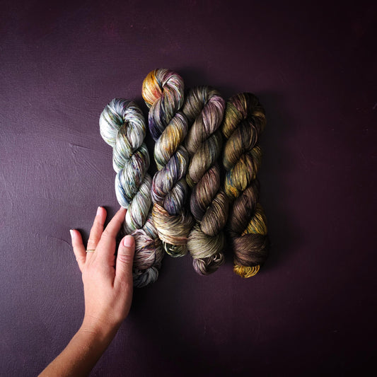 Lucky Dip, Hand Dyed Vegan Yarn, Fade Set, mercerized cotton fingering weight, Hand Painted Thread, knitting, crochet, weaving yarn