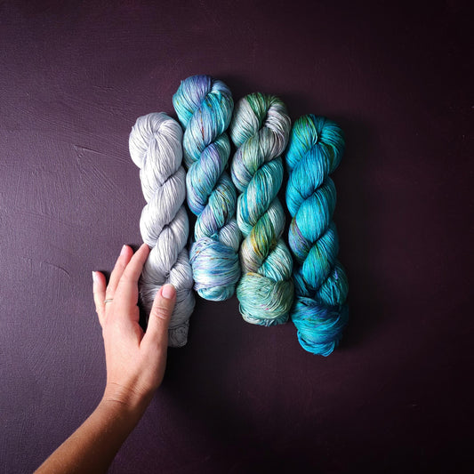 Lucky Dip nr2, Hand Dyed Vegan Yarn, Fade Set, mercerized cotton fingering weight, Hand Painted Thread, knitting, crochet, weaving yarn