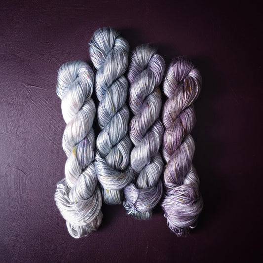 Lucky Dip, Purple Cloud, Hand Dyed Vegan Yarn, Fade Set, Tencel DK weight, Hand Painted Thread, knitting, crochet, weaving yarn