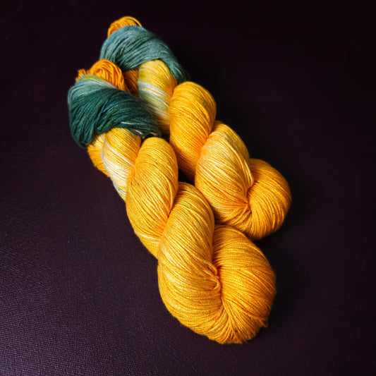 Hand dyed vegan yarn ~ Golden Sunflower ~ fingering / DK weight tencel thread, mercerized cotton weaving yarn, bamboo yarn, hand painted
