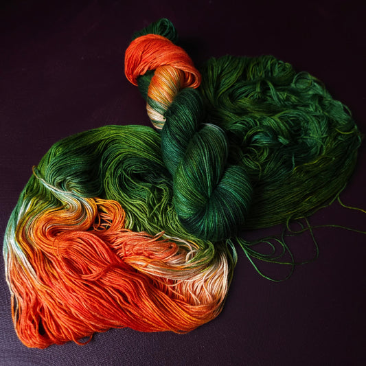 Hand dyed vegan yarn ~ Berries and Pines ~ fingering, DK weight tencel thread, mercerized cotton weaving yarn, bamboo yarn, hand painted