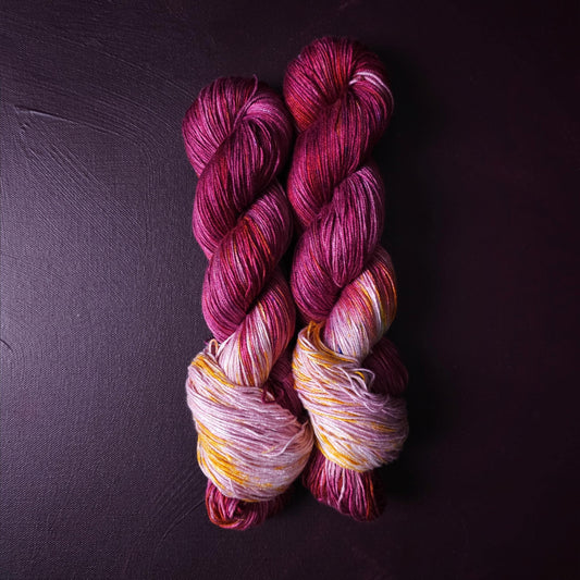 Hand dyed vegan yarn ~ Rasberry Cream ~ fingering, DK weight tencel thread, mercerized cotton weaving yarn, bamboo yarn, assigned pooling