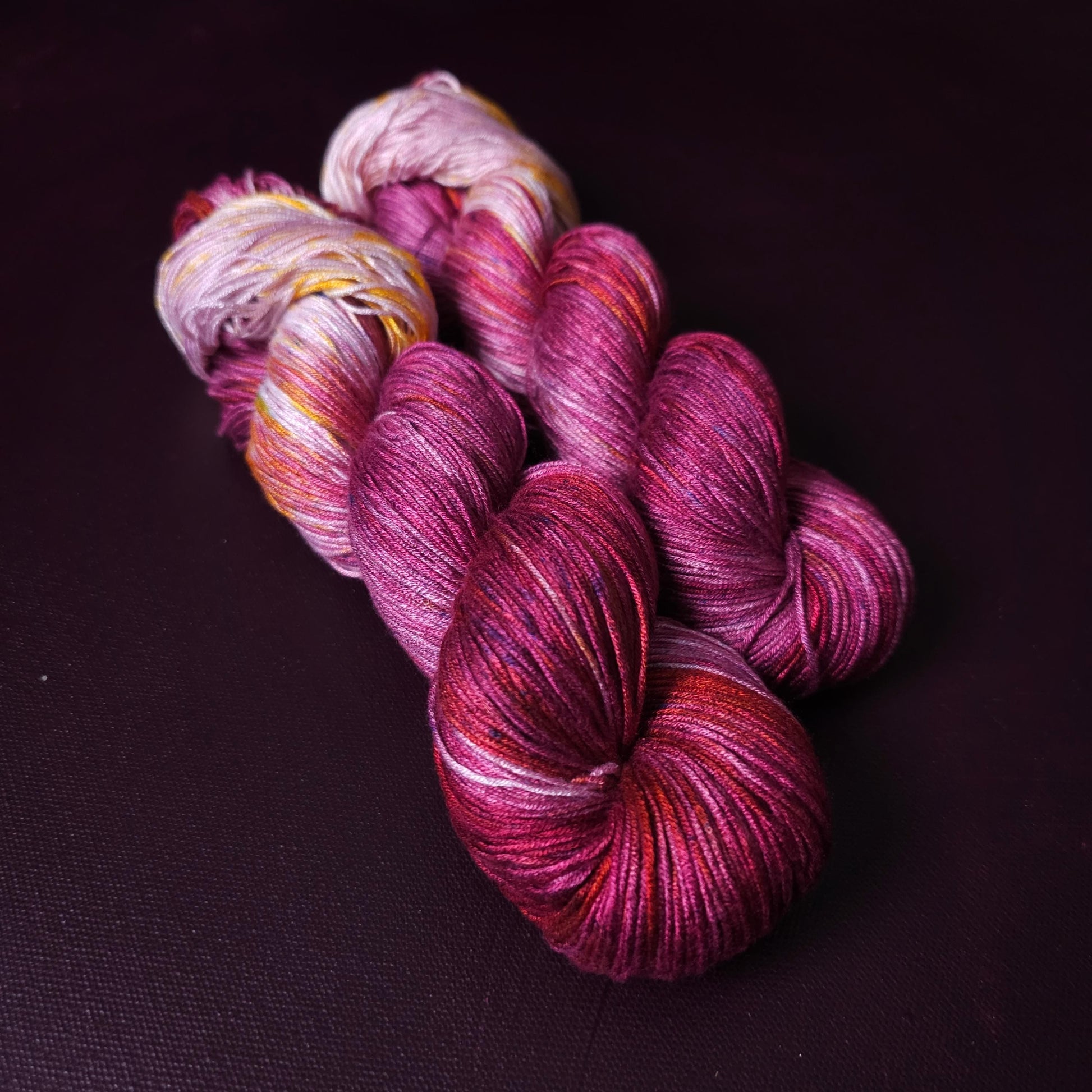 Hand dyed vegan yarn ~ Rasberry Cream ~ fingering, DK weight tencel thread, mercerized cotton weaving yarn, bamboo yarn, assigned pooling