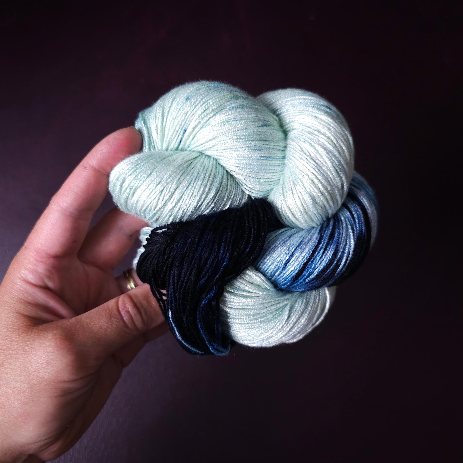Hand dyed vegan yarn ~ Blue Star ~ fingering, DK weight tencel thread, mercerized cotton weaving yarn, bamboo yarn, assigned pooling